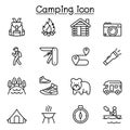 Camping icons set in thin line style Royalty Free Stock Photo