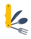 Camping jackknife icon.Multi tool steel. Jackknife,spoon and fork for travel.Multi tool steel pocket vector.