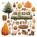 Camping Joy Autumn Fall watercolor illustration Royalty Free Stock Photo