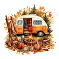 Camping Joy Autumn Fall watercolor illustration Royalty Free Stock Photo