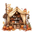 Camping Joy Autumn Fall watercolor illustration Royalty Free Stock Photo