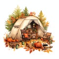 Camping Joy Autumn Fall watercolor illustration Royalty Free Stock Photo