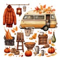 Camping Joy Autumn Fall watercolor illustration Royalty Free Stock Photo