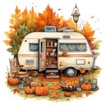 Camping Joy Autumn Fall watercolor illustration Royalty Free Stock Photo