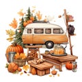Camping Joy Autumn Fall watercolor illustration Royalty Free Stock Photo
