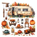 Camping Joy Autumn Fall watercolor illustration Royalty Free Stock Photo
