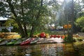 tourist base of kayaks and canoes, summer adventure kayak, rafting to canoe