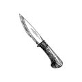 Camping knife hand drawn black and white vector illustration. Royalty Free Stock Photo