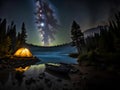 Camping at the lake at night