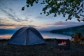Camping lake sunrise Royalty Free Stock Photo