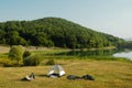 Camping by lakeside