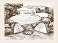 Camping landscape sketch vector illustration