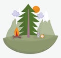 Camping lantern compass bonfire tree vacations activity adventure design