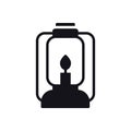 Camping Lantern Icon. Oil Lamp with Glowing Fire Wick. Handle Gas Lamp for Tourist Hiking.