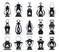 Camping lantern icon silhouette icon. Oil lamp black symbol, pictogram Royalty Free Stock Photo