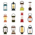 Camping lantern oil lamp vector collection