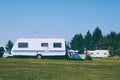 Camping life with caravans in nature park Royalty Free Stock Photo