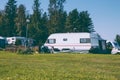 Camping life with caravans in nature park Royalty Free Stock Photo