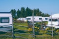 Camping life with caravans in nature park Royalty Free Stock Photo