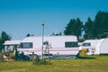 Camping life with caravans in nature park Royalty Free Stock Photo