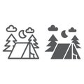 Camping line and glyph icon, nature and hiking, camp sign, vector graphics, a linear pattern on a white background.