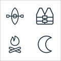 Camping line icons. linear set. quality vector line set such as crescent, bonfire, life vest