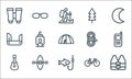 Camping line icons. linear set. quality vector line set such as life vest, fishing, guitar, bicycle, kayak, blade, rope, tree,