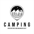 camping logo line art vector illustration template icon design. adventure and wanderlust concept with vintage night at forest and