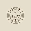 camping logo vector line art simple minimalist illustration template icon graphic design. night camp with bonfire at wild nature Royalty Free Stock Photo