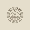 camping logo vector line art simple minimalist illustration template icon graphic design. night camp with bonfire at wild nature Royalty Free Stock Photo