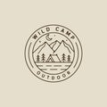 camping logo vector line art simple minimalist illustration template icon graphic design. night camp at wild nature sign or symbol Royalty Free Stock Photo