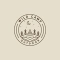 camping logo vector line art simple minimalist illustration template icon graphic design. night camp at wild nature sign or symbol Royalty Free Stock Photo