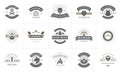 Camping logos and badges templates vector design elements and silhouettes set Royalty Free Stock Photo