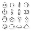 Camping Monochrome Linear Icons Set