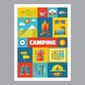Camping - mosaic poster with icons in flat design style. Vector icons set. Royalty Free Stock Photo