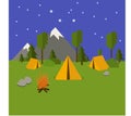 Camping mountain landscape in simple flat design in vector Royalty Free Stock Photo