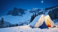 A camping in the mountain with snowfalling Royalty Free Stock Photo