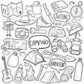 Camping Mountain Traditional Doodle Icons Sketch Hand Made Design Vector Royalty Free Stock Photo