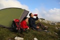 Camping in the mountains in the evening