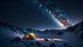 Camping in the mountains under the starry sky.