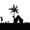 Camping in nature with accesoir in black color illustration Royalty Free Stock Photo