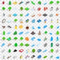 100 camping nature icons set, isometric 3d style Royalty Free Stock Photo