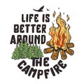 Camping nature print. Wild adventure outdoor sport