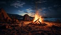 Camping in nature, tent flame, campfire, natural phenomenon outdoors generated by AI Royalty Free Stock Photo