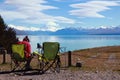 Camping near Pukaki lake in New Zealand, Mount Cook and Lake Pukaki New Zealand Royalty Free Stock Photo