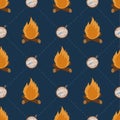 Camping outdoor activities vector seamless patterns. Compass and campfire. For design, prints, stickers, sport and