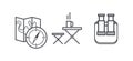 Camping and outdoor activity icons, recreation and hiking outline symbols, linear pictograms vector Illustration