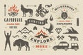 Camping and outdoor adventure design elements set, quotes and icons vector illustration Royalty Free Stock Photo