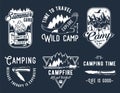 Camping outdoor adventure emblem, forest camp fire Royalty Free Stock Photo