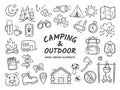 Camping and outdoor adventures hand drawn elements